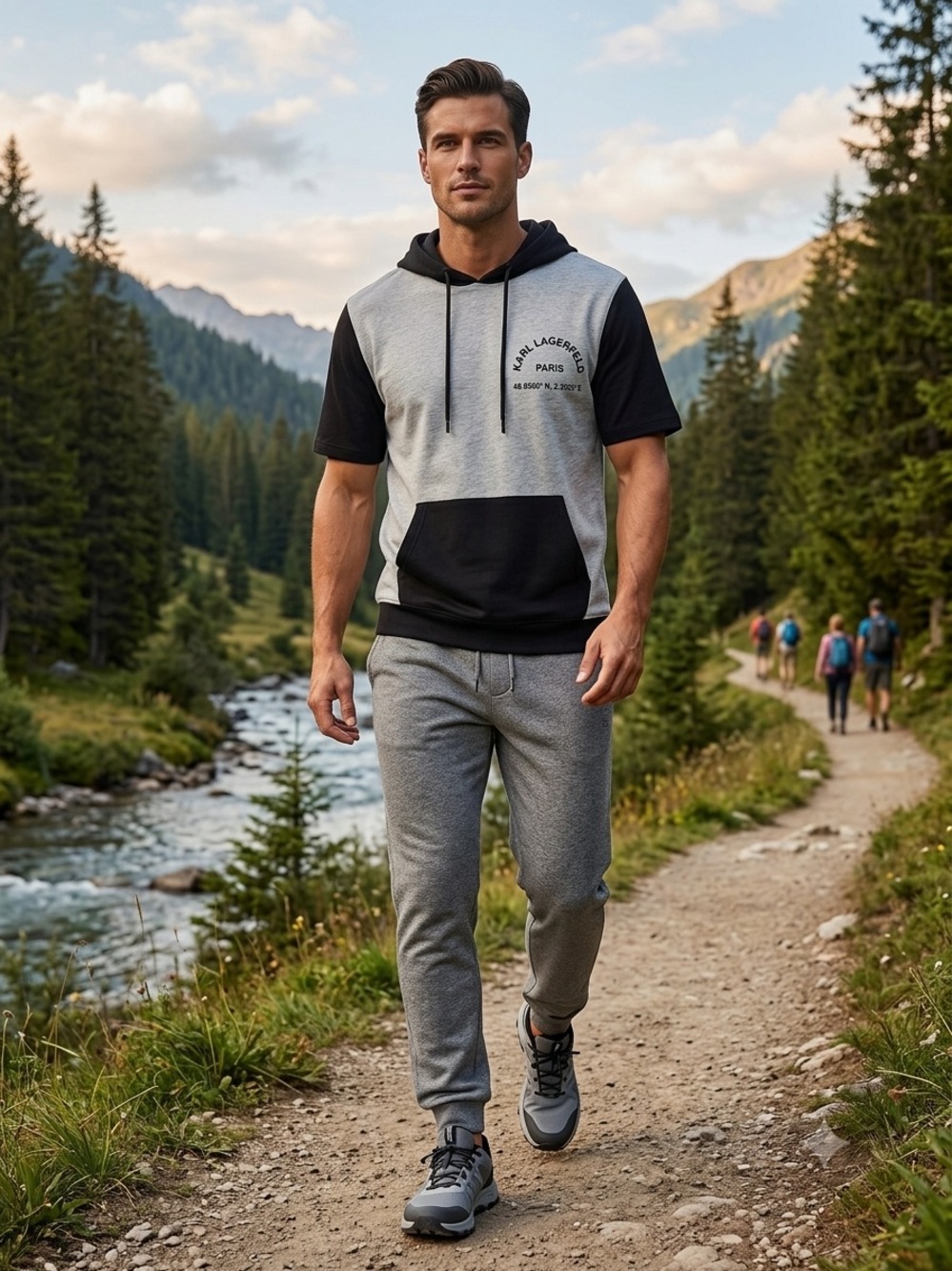 Karl Lagerfeld Gray and Black Hooded Pullover